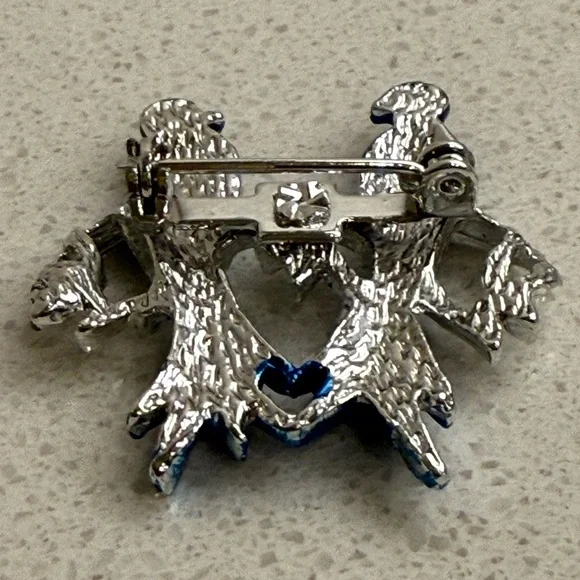 Vintage Blue Lovebirds Brooch Pin Silver Tone Enamel - Picture 5 of 7